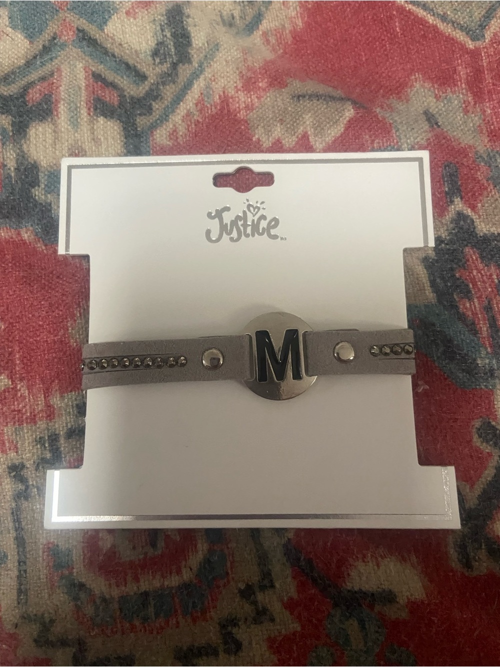 Justice Gray Faux-Suede Bracelet with Black 'M' Initial